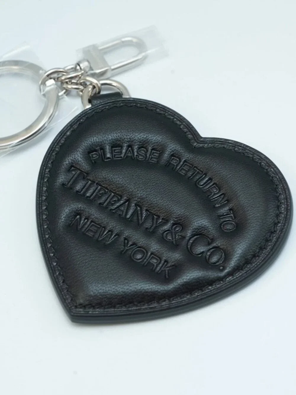 New TIFFANY & CO. Please Return To Tiffany Black Leather Bag Charm/Keychain